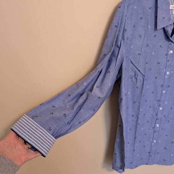 NWT Croft & Barrow chambray blouse XL button up anchor print striped cuffs - Picture 3 of 11
